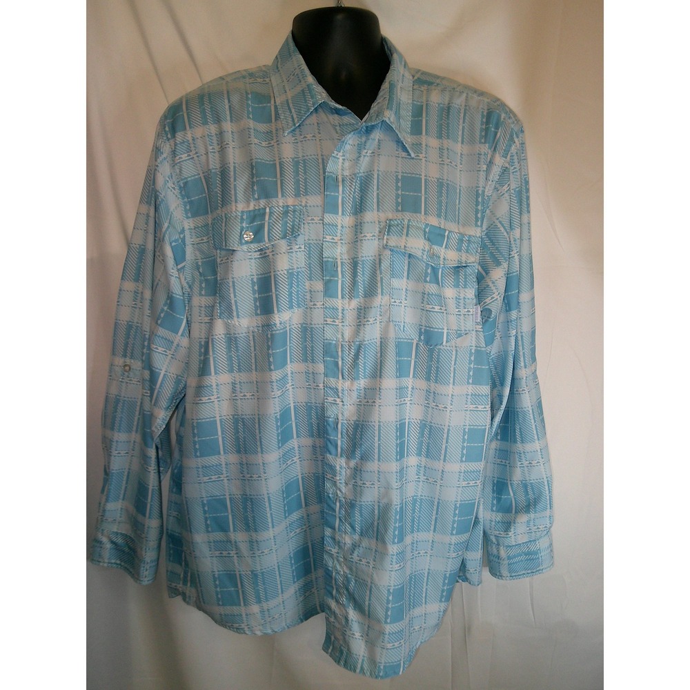 Lot of 2 Scales Fishing‎ Shirt Vented LS Button Up Light Blue & Aqua Blue XL